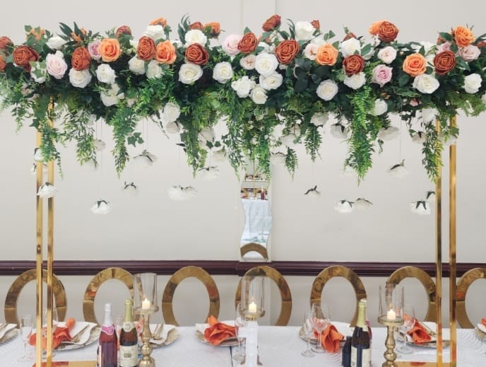 Burnt orange, white. Orange and white flower Runner