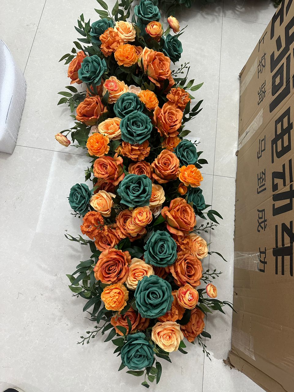 50cm Green, champagne, and burnt orange flower Runner